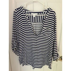 Medium Blue And White Striped 3/4 Sleeve Motherhood Shirt